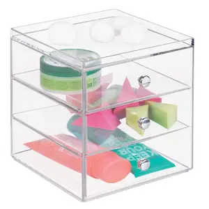 3-Tier Large Acrylic Clear Stackable Makeup Organizer Storage Box Pull Out Drawer