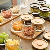 Glazen snack-servies met houten deksels, luchtdichte verdeelde schaal voor noten en gedroogd fruit, geschikt voor feestjes en aanrechtbladen in de keuken