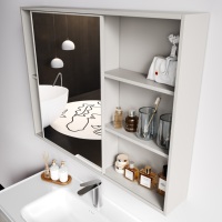 Meuble-lavabo de salle de bain moderne en aluminium et acier inoxydable avec vasque simple et finition miroir