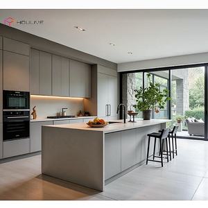 2026年カスタマイズライトグレーカラーデザインキッチンキャビネットグリーンラッカー仕上げドア付きアイランドキャビネット（シンクとヒンジを含む） - Product Image 2