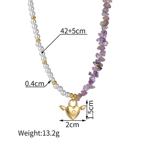 Moda empalme barroco agua dulce perla naturaleza piedra collar con cuentas gran oferta Acero inoxidable corazón llave cerradura colgante collar - Product Image 5