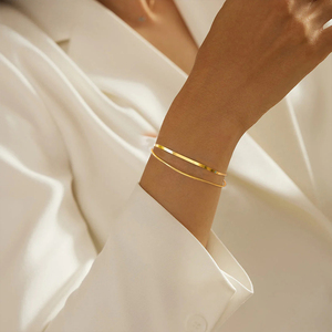 Bracelet chaîne serpent double couche CANNER en or 18 carats et argent 925, style minimaliste, bijoux pour femme - Product Image 5
