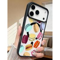 Étui de téléphone magnétique à motif macaron de dessin animé, compatible avec le matériau PMMA bleu marine, design unisexe avec décoration moulée