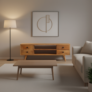 Meuble TV en bois de manguier massif, élégant et moderne, pour salon, à poser au sol, marron D0100HECB6W - Product Image 2