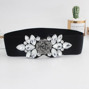 Women Floral Rhinestone <strong>Belt</strong> <strong>Sparkly</strong> Beaded Crystal Elastic Waist Wide Waistband <strong>Dress</strong> <strong>Belts</strong> <strong>for</strong> Ladies - Product Image 6
