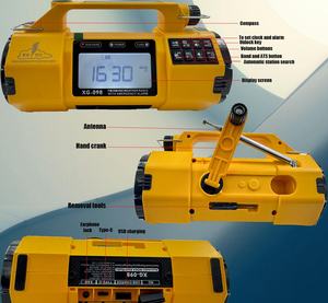 רדיו רב-תכליתי 5000 מיליאמפר/שעה עם ידית סיבוב, אנרגיה סולארית, רמקול מובנה, פנס נייד עם USB, סוללת גיבוי, פלסטיק, חדש - Product Image 3