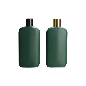300ML PET Plastic Lotion Cream Bottle Flat Green Hair Shampoo Dispenser Refillable Body Wash Shower Gel Bottle Disc Top Cap