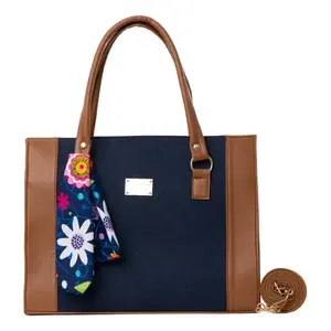 Bolso Tote de Lona Azul Marino para Mujer, Marca Fana Henri, con Cierre Abierto, Forro de Poliéster, para Uso Diario, Estilo Bohemio de Primavera - Product Image 1