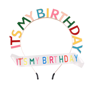 إكسسوارات شعر للحفلات وأعياد الميلاد، تاج للفتيات، طوق شعر مطلي بالمينا من السبائك مع عبارة 'إنه عيد ميلادي' - Product Image 3