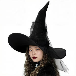 PARTYMENT <span class=keywords><strong>Chapeau</strong></span> de sorcière en dentelle noire plissée en maille pour Halloween, costume de cosplay de <span class=keywords><strong>sorcier</strong></span>, sorcière, magicien pour fête - Product Image 3