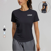 Camiseta Deportiva Personalizada para Mujer, Colores Sólidos, Manga Corta, Top de Yoga de Secado Rápido, Ropa de Gimnasio Transpirable y Sexy para Entrenamiento