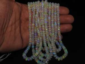 Ethiopian <b>Opal</b> Faceted Rondelle Bead Multi Flashy Fire Loose Stone Handmade <b>Necklace</b> Natural 8Inch Strand 4-6MM Approx - Product Image 3