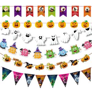 Venta al por mayor <span class=keywords><strong>de</strong></span> decoraciones para fiesta <span class=keywords><strong>de</strong></span> Halloween logotipo personalizado alfabeto Latte calabaza fantasma bruja tirar banderas números colgantes bolsa decoraciones - Product Image 5