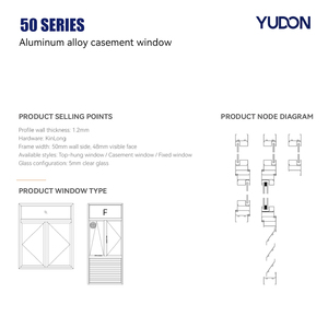 Fenêtre à battant en aluminium à rupture de pont thermique YUDON, double vitrage, résistante aux ouragans, à haute efficacité énergétique, pour usage résidentiel - Product Image 4