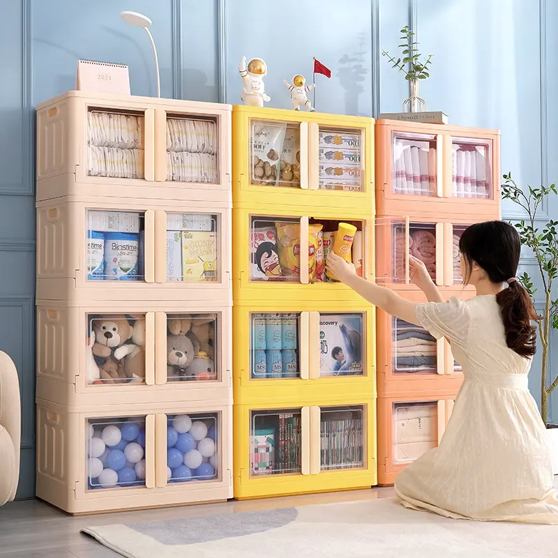 منظم لعبة ملابس منزلية للأطفال 72 لتر قابل للطي خزانة بلاستيكية