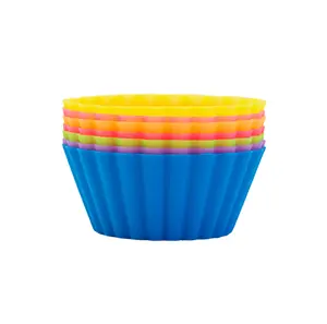 미니 재사용 가능한 실리콘 베이킹 머핀 컵 헤비 듀티 컵케익 홀더 논스틱 컵케익 라이너 패스트리 & 디저트 컵 팩 6 개