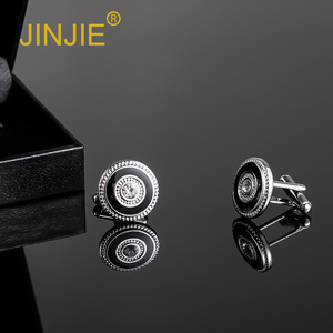 Jinjie Thiết Kế Mới Pháp Kim Loại Tròn Hình Màu Đen Và Màu Xanh Men Nút Khuy Măng Sét Cho Nam Giới Với Hộp Quà Tặng - Product Image 3