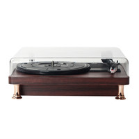 Tourne-disque vinyle rétro en bois personnalisé en usine, 3 vitesses, avec couvercle anti-poussière, haut-parleur intégré, décoration d'intérieur, cadeau