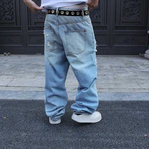 Pantalones Vaqueros de Pierna Recta Estilo Y2K, Lavado Claro, Desgastados, con Logotipo Personalizado, Diseño con Agujeros, Jeans Casuales Acampanados para Hombre - Product Image 3