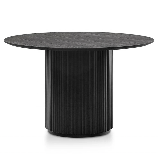 NOVA Modern 1.2m Round Marble Dining Table Set With Black Solid Wood Fluted Board Tables Base Scandinavian Dining Room Furniture