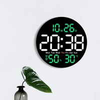 Jam Dinding Digital LED Bulat 10 Inci dengan Remote Control, Alarm, Temperatur, Kelembapan, dan Timer Hitung Mundur untuk Dekorasi Rumah dan Kantor