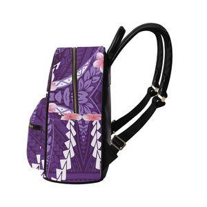 Violet hawaïen polynésien impression mode petits sacs à dos pour femmes luxe en cuir Pu dames décontracté école épaule sac à dos sac à main - Product Image 4