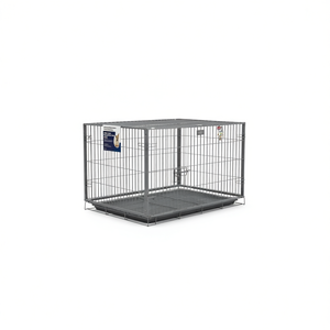 Grande cage pour chien en acier galvanisé gris, durable, verrouillable, pour usage intérieur, design rectangulaire, base avec plateau en plastique - Product Image 1