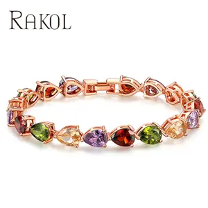 Rakol Zpb4948 Cubic Zircon Pha Lê Đá Waterdrop Hình Dạng Vòng Đeo Tay Đám Cưới Cô Dâu CZ Teardrop Cầu Vồng Nước Drop Shipping Charms Vòng Đeo Tay