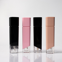Emballages de contenants de rouge à lèvres en plastique transparent givré rose, brun, noir, carrés, avec logo personnalisé, 4,5 ml, avec bouchon à vis