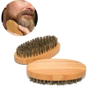 Hot Selling Wooden Beard Brush and Comb Bamboo Men Boar Bristle HairBrush with Laser Engraved Logo