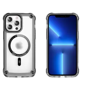 IPhone 13 ProMaxプレミアム携帯電話ケース用磁気耐衝撃クリアPCバックカバーケース
