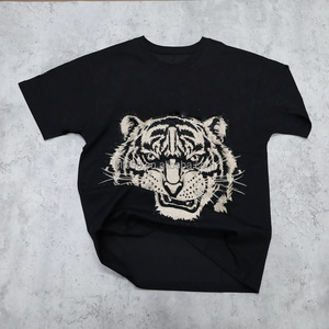 Men's Black Tiger Head Print Heavyweight T-Shirt Crew Neck Short Sleeve 100% Cotton <b>Knitted</b> Oversized Streetwear T-shirt - Product Image 3
