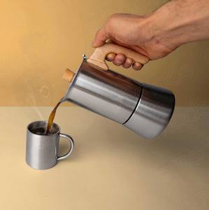 <span class=keywords><strong>Cafetera</strong></span> Mocha con mango de madera real de primera calidad, máquina de café Espresso de acero inoxidable para café clásico de estilo italiano Brew 6 tazas - Product Image 3