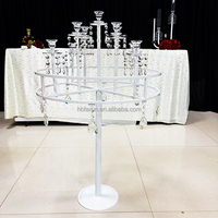 Grand chandelier rond blanc avec pendentifs en cristal, porte-bougie haut pour la décoration de table de mariage, banquet ou événement