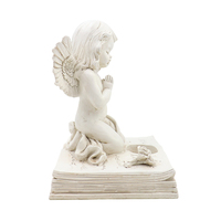 Statue d'ange priant en résine blanche antique sur un livre, porte-bougie, figurine de chérubin, décoration solaire pour jardin extérieur