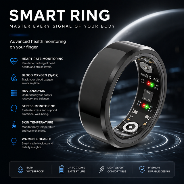 Smart Ring Health Tracking Fitness Sleep Monitor Heart Rate Blood Oxygen Waterproof Smart Wearable Ring OEM ODM Factory