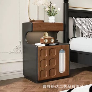 Wooden <b>bedside</b> <b>table</b>, cross-border creative <b>vintage</b> style home bedroom <b>bedside</b> storage cabinet, solid wood integrated <b>bedside</b> - Product Image 3