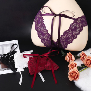 חדש הגעה סקסי הלבשה תחתונה דפוס פרחוני ידידותי לסביבה לראות דרך תחרה סרוג תחתונים נשים go-מחרוזת נמוכה עם סרט קשת - Product Image 2