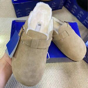 Invierno moda hebilla Birkenstocks suela gruesa <span class=keywords><strong>zuecos</strong></span> planos para mujeres zapatillas peludas - Product Image 6