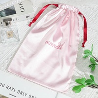 Pochette en satin rose personnalisée avec logo imprimé, sac de rangement de luxe doux pour cheveux, lingerie, cosmétiques, sac anti-poussière en soie satinée