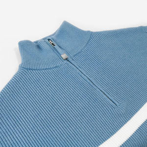 Üretici tarafından özelleştirilebilir erkek kış yarım Zip çizgili kazak kazak örgü fabrikasyon - Product Image 3