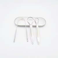 Nettoyeurs de Langue en Acier Inoxydable en Forme de Cuillère, Modèle H056, Personnalisables OEM avec Logo Laser, Lot de 3 Brosses Grattoirs, Étui Inclus pour Usage Domestique