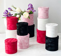 Boîtes Cadeaux à Chapeau Cylindriques De Luxe Roses Éternelles Anniversaire en Velours Rose Hautes Rondes Portables avec Couvercle pour Emballage de Fleurs