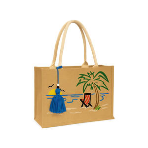 Bolsa de Yute Tropical Escape al por Mayor, Personalizada, Ecológica y Reutilizable para Compras - Product Image 1