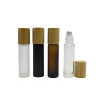10 ml 5ml Bouteilles Noir Mat Parfum Huile Essentielle clair 10 ml Rouleau De Bambou Sur Bouteille En Verre avec Couvercle À Boule En Métal pour Huiles