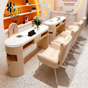 โต๊ะทำเล็บหินอ่อนสีขาวแบบสองที่นั่งพร้อมชุดเก้าอี้สำหรับร้านเสริมสวย โต๊ะทำเล็บพร้อมไฟและเครื่องดูดฝุ่น - Product Image 5