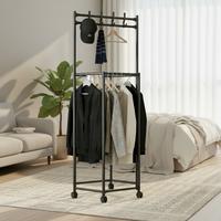 Porte-vêtements mobile avec double tringle de suspension, support à vêtements en acier pour chambre à coucher, sur roulettes