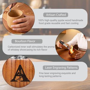Verres à whisky et <span class=keywords><strong>bourbon</strong></span> en bois brûlé, faits à la main, résistants aux chocs, ensemble cadeau de 5 pièces pour hommes, maris, pères, frères (M) - Product Image 5