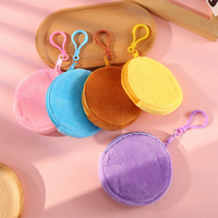 Porte-monnaie rond en peluche Macaron Kawaii mignon, pochette douce rembourrée avec porte-clés en polyester fait main pour filles, breloque de sac