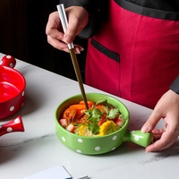 Bol à nouilles en céramique ESTICK, bol à pois colorés avec poignée, compatible micro-ondes, plat de service pour salade de fruits, pour restaurant et maison